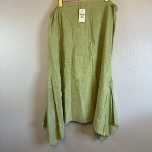 NWT J. Jill 100% Linen Green 24w Maxi Sharkbite Hem Skirt Zip Up Lagenlook Flowy